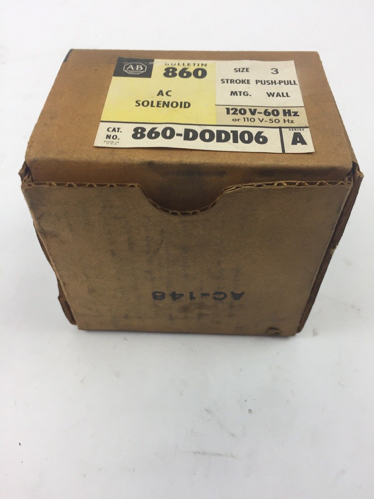 ALLEN BRADLEY 860-DOD106 AC SOLENOID 120V 60HZ 110V 50 HZ SIZE 3 STROKE PUSH-PUL