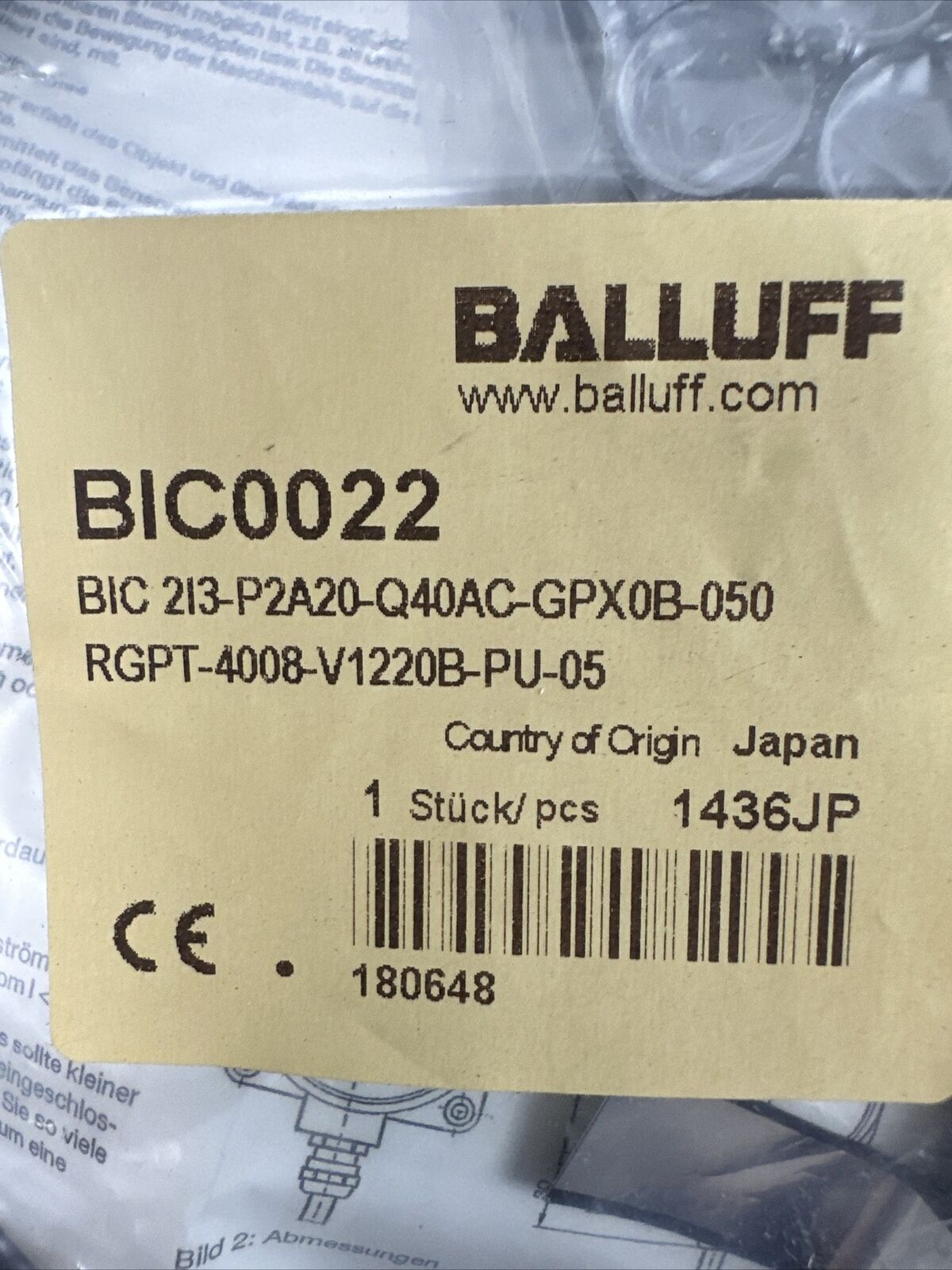 BALLUFF BIC0022 BIC 213 P2A20-Q40AC-GPX0B-050 RGPT-4008-V1220B-PU-05