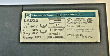 TELEMECANIQUE / SQUARE D LAD3B TERMINAL BLOCK 500VAC 50A