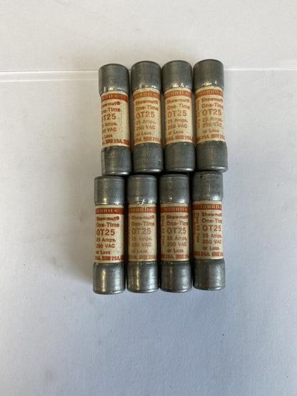 Gould Shawmut One-Time OT25 25A 250V Fuse "Lot of 8"