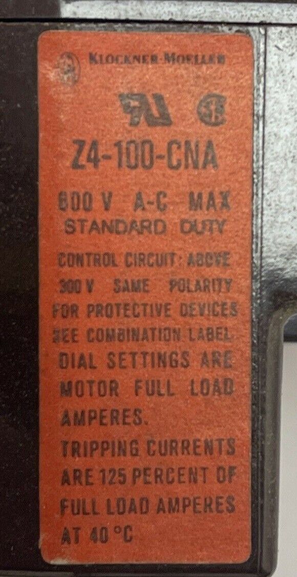 KLOCKNER MOELLER Z4-100-CNA RELAY 70-100A 600VAC
