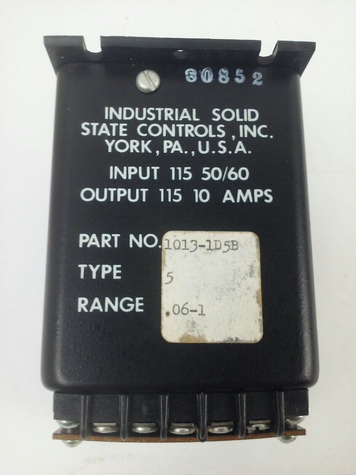 ISSC 1013-1-D-5-B TIME CONTROL RELAY TYPE 5, RANGE .06-1, INPUT 115V 50/60HZ