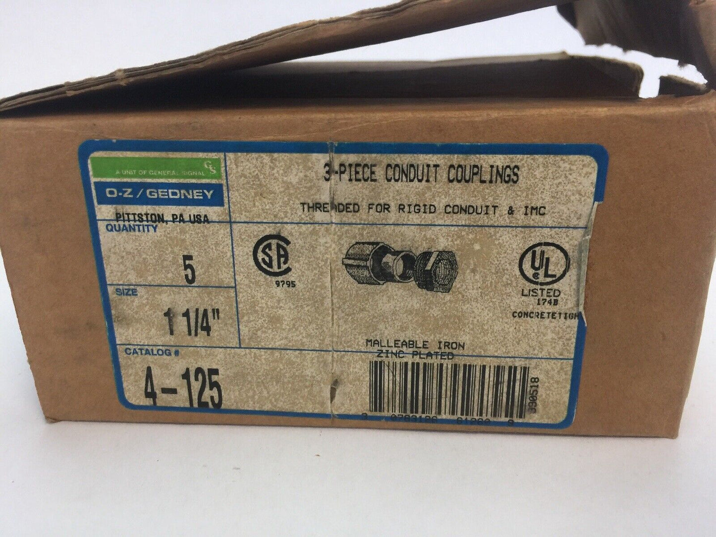 O-Z / GEDNEY 4-125 3-PIECE CONDUIT COUPLINGS 1 1/4" (BOX OF 5)