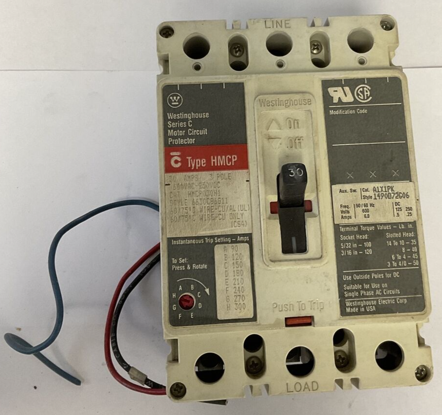 CUTLER HAMMER HMCP030H1 CIRCUIT BREAKER 30A 3POLE 240VAC