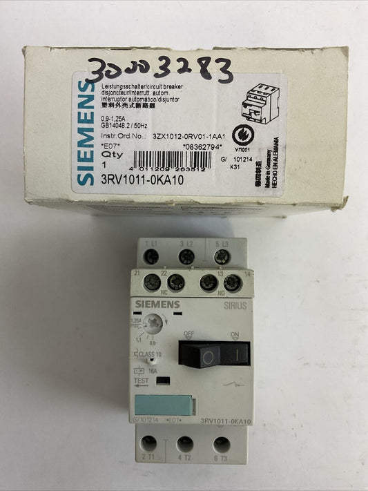 SIEMENS 3RV1011-0KA10 CIRCUIT BREAKER 0.9-1.25A