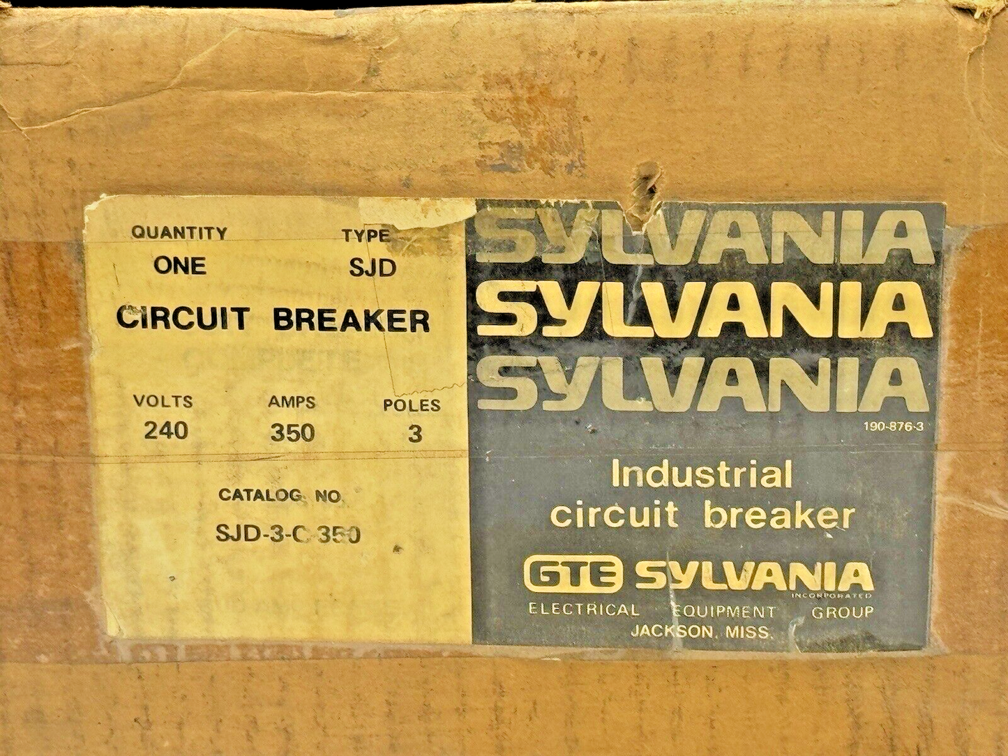 GTE/ SYLVANIA - SJD-3-C-350 - CIRCUIT BREAKER - TYPE AJD, 350 A, 240 VAC, 3 POLE