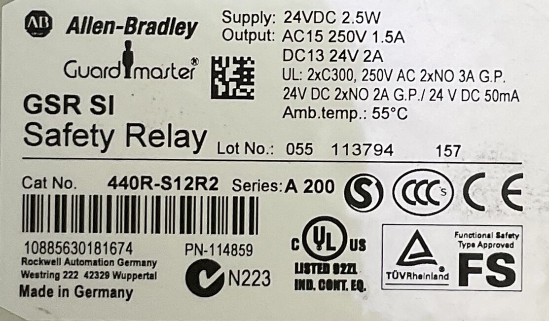 ALLEN BRADLEY 440R-S12R2 GSR SI SAFETY RELAY SER A OUTPUT AC15 250V 1.5A