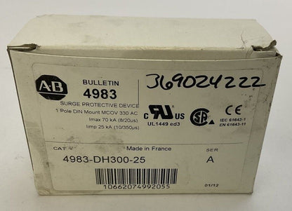 ALLEN BRADLEY 4983-DH300-25 SURGE PROTECTIVE DEVICE 1P DIN MOUNT MCOV 330AC SER