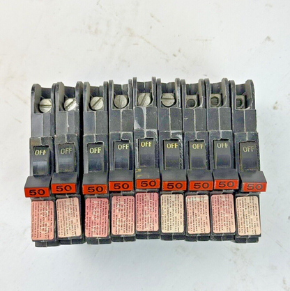 FPE *LOT OF 9* - 050 / NC150 - STAB-LOK BREAKERS - 1 POLE/240VAC/50A-3 NO SCREWS