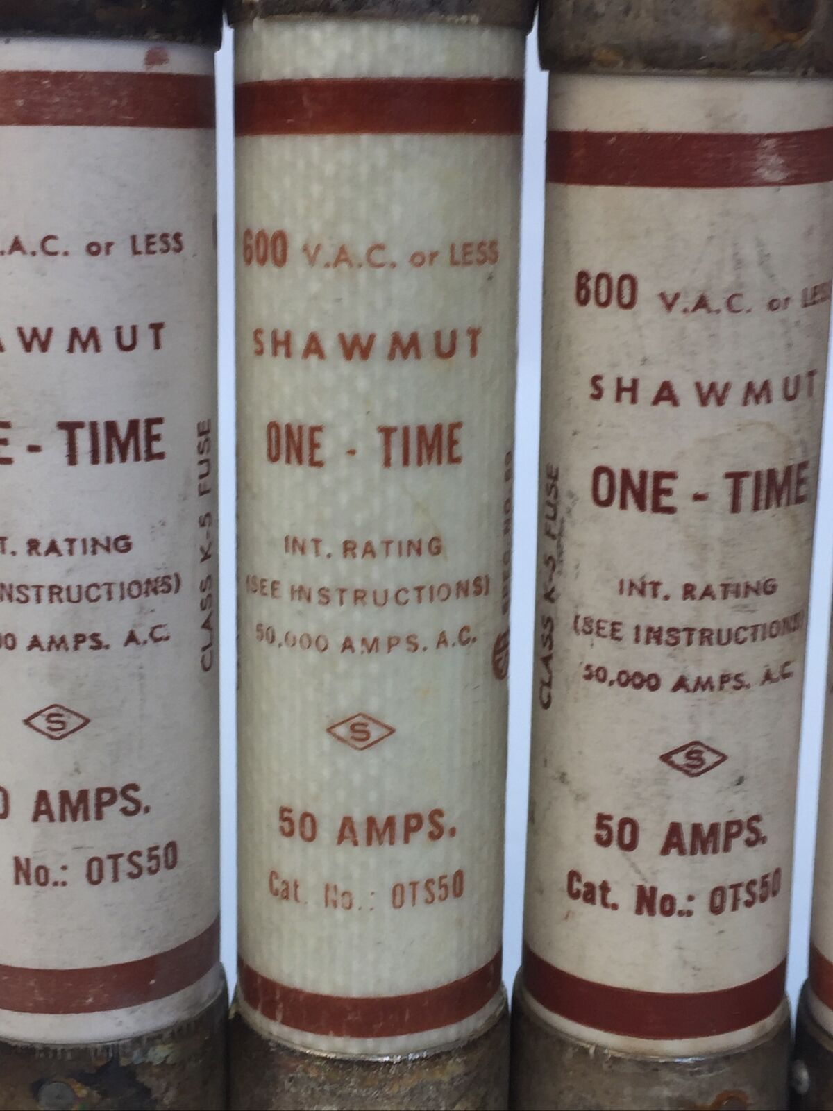 SHAWMUT OTS50 ONE-TIME FUSE 50AMP 600VAC CLASS K5 (LOT OF 5)
