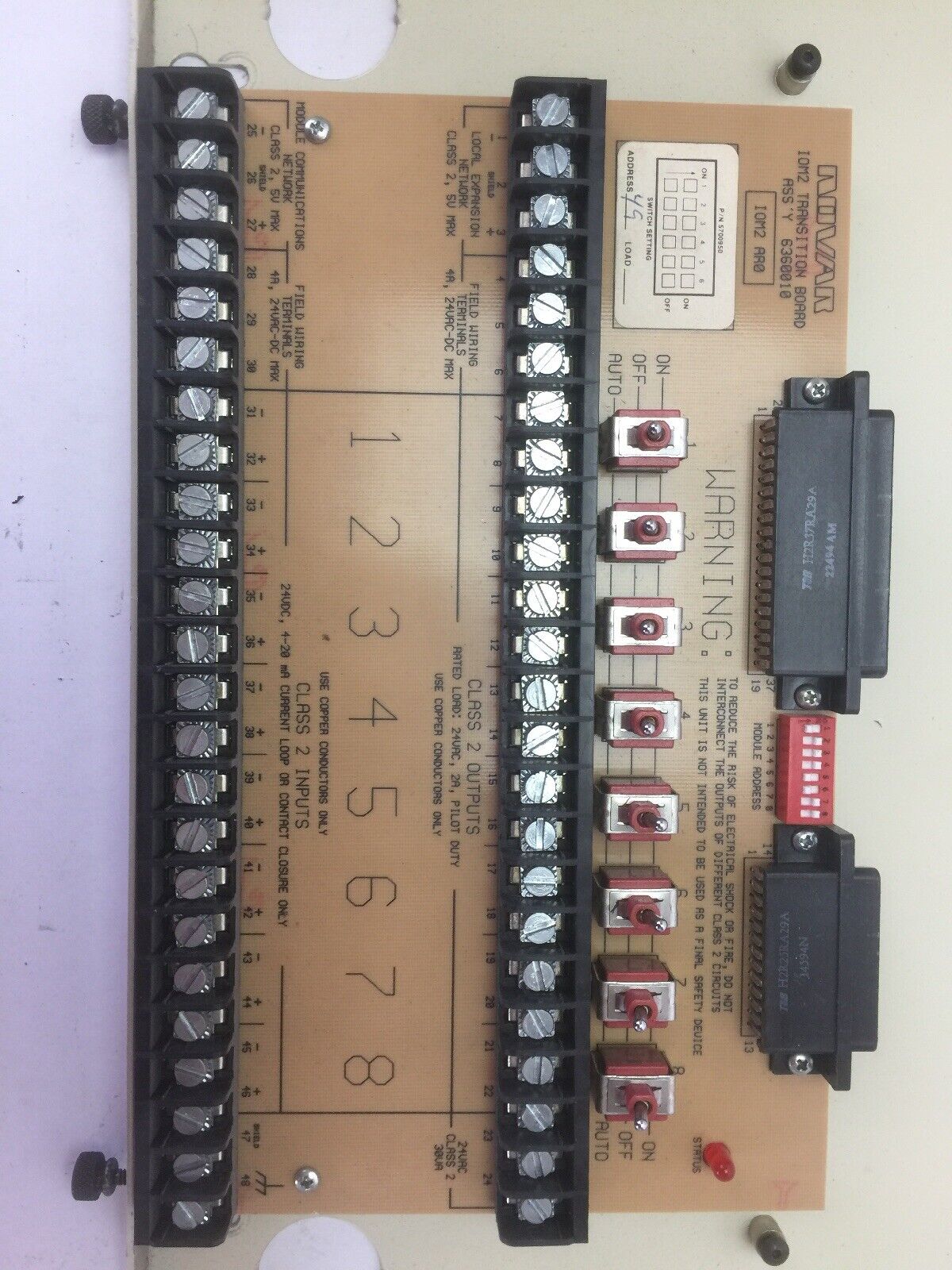 NOVAR IOM2-9000 MOUNTING  BASE 24VAC WITH ASS'Y 6360010 IOM2 TRANSITION BOARD