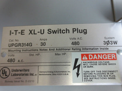 I-T-E SIEMENS UPGR314G BUS PLUG POTENTIALIZER XL-U 30A 480V w/ GRD KIT NEW SURPL