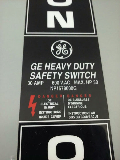 GE THN3361M, SAFETY SWITCH, 30A, 600VAC/250DC, TYPE 1/5/12 ENCLOSURE, MAX H.P.30