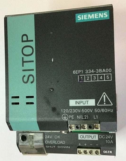 SIEMENS POWER SUPPLY  6EP1 334-3BA00 500V 50/60HZ 10A 1/2HP SITOP