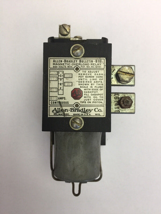 ALLEN BRADLEY 810 BULLETIN MAGNETIC OVERLOAD RELAY 600 VOLTS 970 AMPS CONTINUOUS