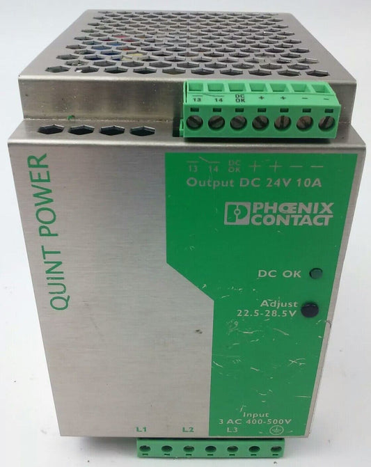PHOENIX CONTACT POWER SUPPLY,QUINT-PS-3X400-500AC/24VDC/10 , ADJUST 22.5-28.5V