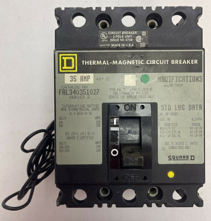 SQUARE D FAL340351027 THERMAL-MAG CIRCUIT BREAKER 35AMP 480VAC 250VDC 3P SER 2