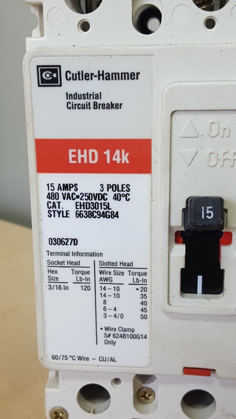 Cutler Hammer Circuit Breaker EHD2050L 15 AMPS 15 POLES 480 VAC