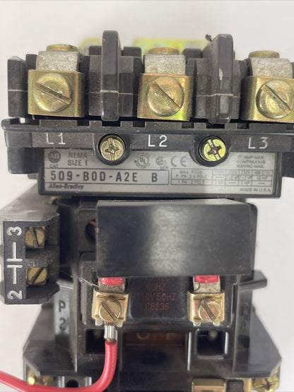 ALLEN BRADLEY 509-B0D-A2E STARTER 600VAC 27A 10HP SER B COIL 115-120V 592-A2EA