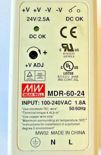 MEAN WELL MDR-60-24 POER SUPPLY UNIT 100-240VAC 1.8A 50/60HZ