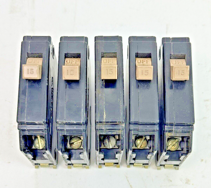CUTLER-HAMMER **LOT OF 5** - CH115 - CIRCUIT BREAKERS - 1 POLE, 15 A, 240 VAC