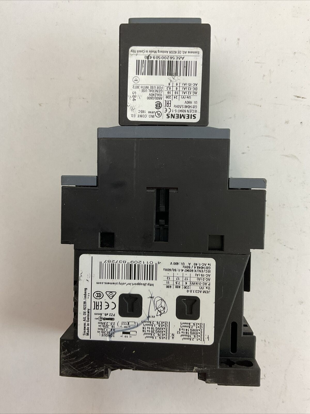 SIEMENS 3RT2025-1BB44-3MA0 CONTACTOR 600VAC 3PH 15HP COIL 24VDC