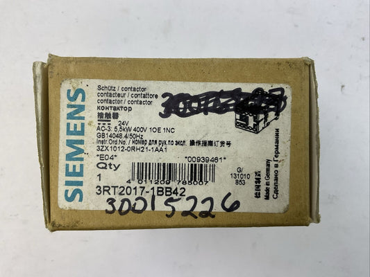 SIEMENS 3RT2017-1BB42 CONTACTOR 12A 400VAC 5.5kW COIL 24VDC