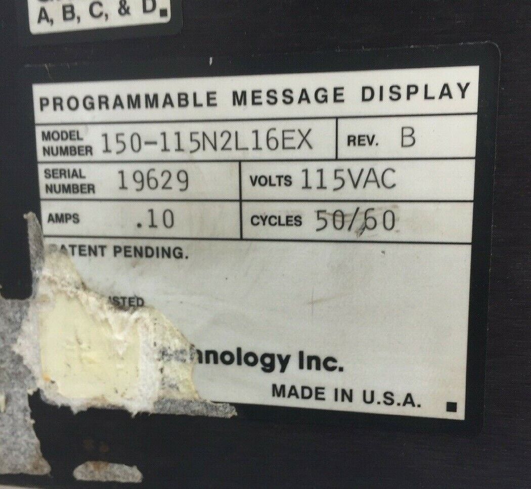 UTICOR 150-115N2L16EX PROGRAMMABLE MESSAGE DISPLAY 115VAC 0.10AMP 50/60CYCLE