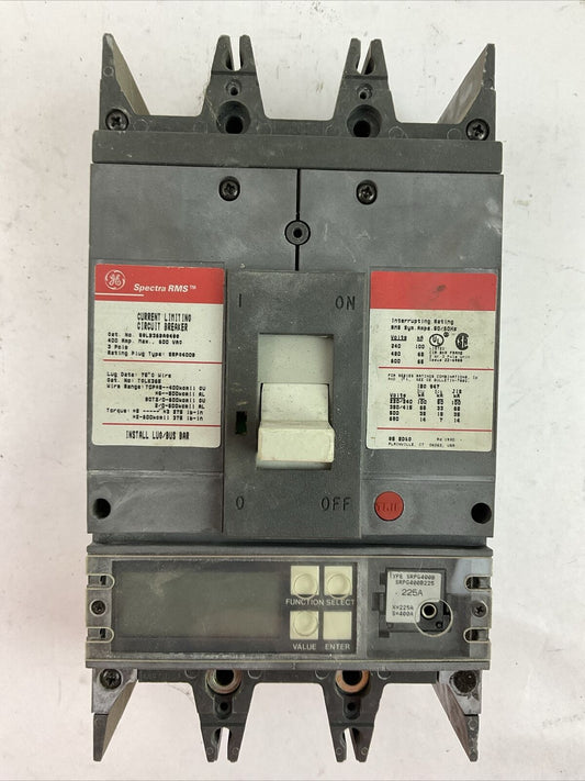 GE SGLB36BA0400 CURRENT LIMITING CIRCUIT BREAKER 400AMP 600VAC TRIP PLUG 225A