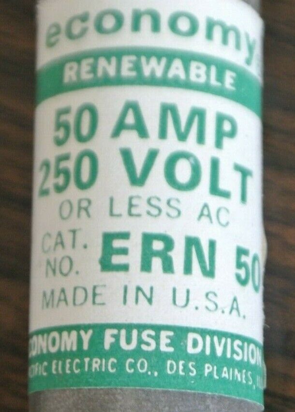 BOX of 10 / ECONOMY / FPE / ERN50 RENEWABLE FUSE / 50A / 250V / NEW SURPLUS