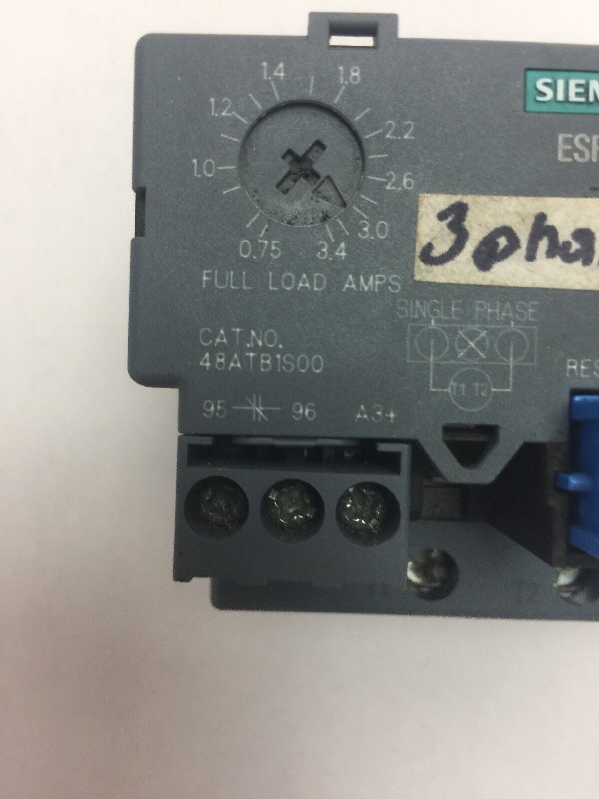 SIEMENS ESP200 OVERLOAD RELAY 48ATB1S00 600V 0.75-3.4AMPS