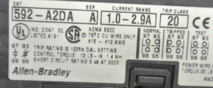 ALLEN-BRADLEY 592-A2DA OVERLOAD RELAY / 1.0-2.9A / TRIP CLASS 20