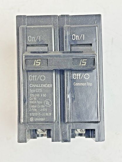 CHALLENGER *BOX OF 5* - C215 - 15A, 2 POLE TYPE C CIRCUIT BREAKERS, 120/240 VAC