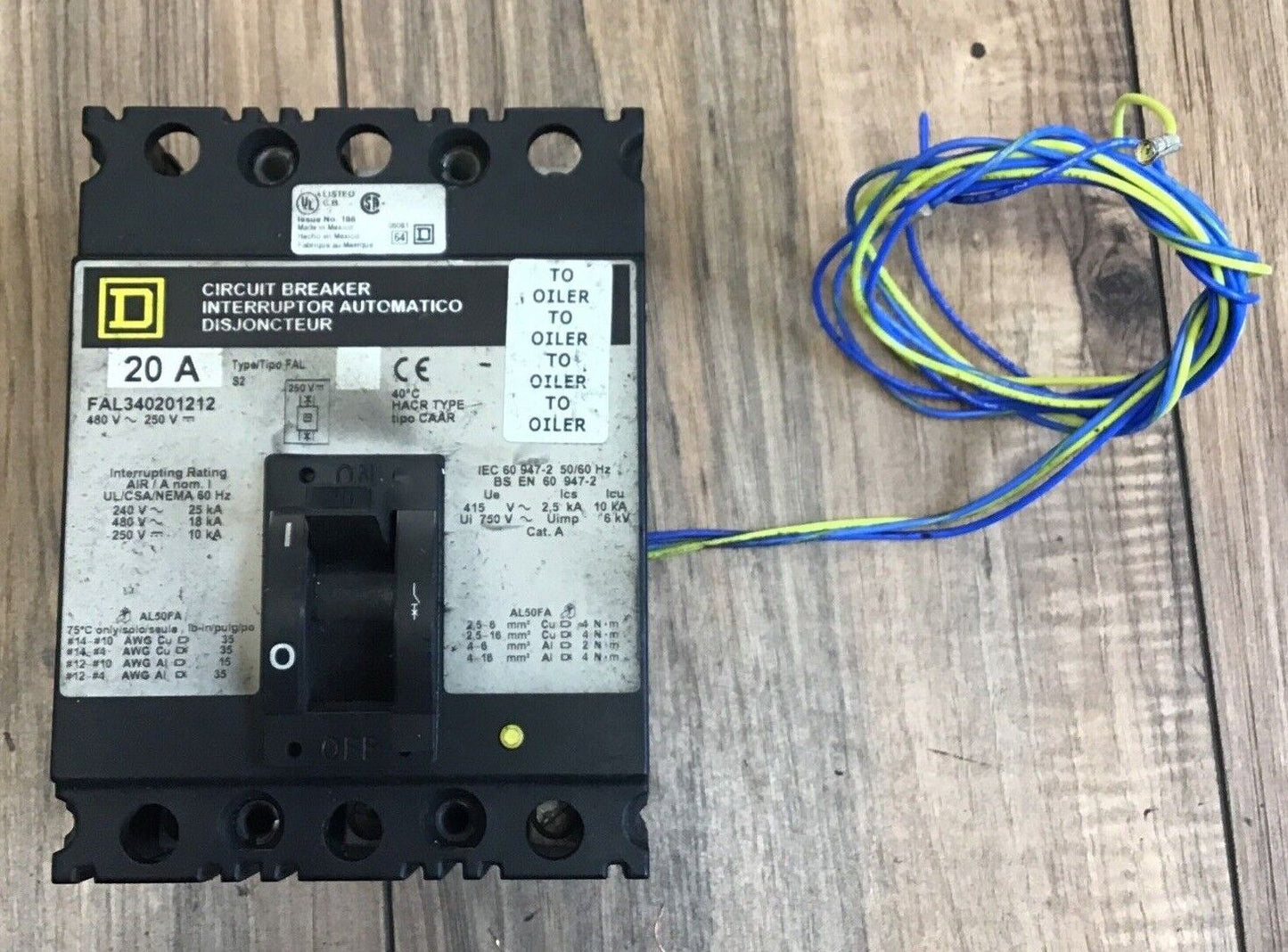 SQUARE D FAL340201212 CIRCUIT BREAKER 20A 480VAC 250VDC