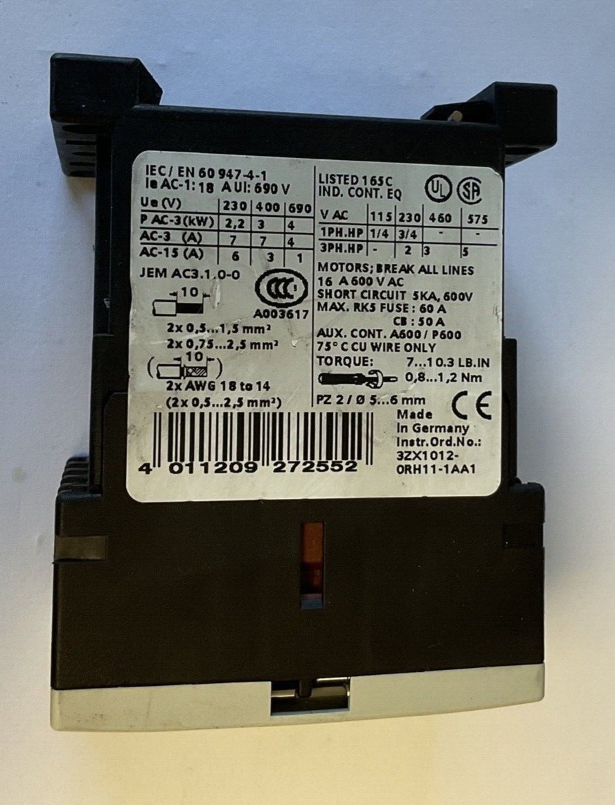 SIEMENS 3RT1015-1BB42 CONTACTOR 690V