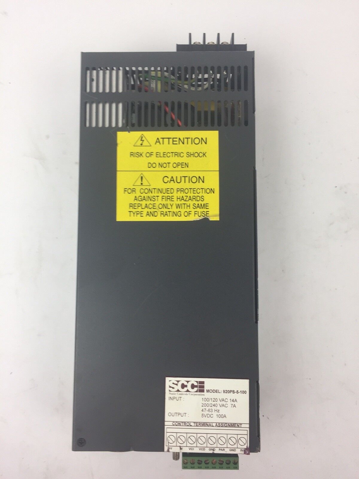 SCC 920PS-5-100 POWER SUPPLY 100/120VAC 14A 200/240VAC 7A 47-63HZ 5VDC 100A