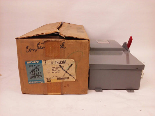 WESTINGHOUSE JHU361 H.D. SAFETY SWITCH NON FUSIBLE, 3PH, 30A, 600V, 20HP NEMA 12