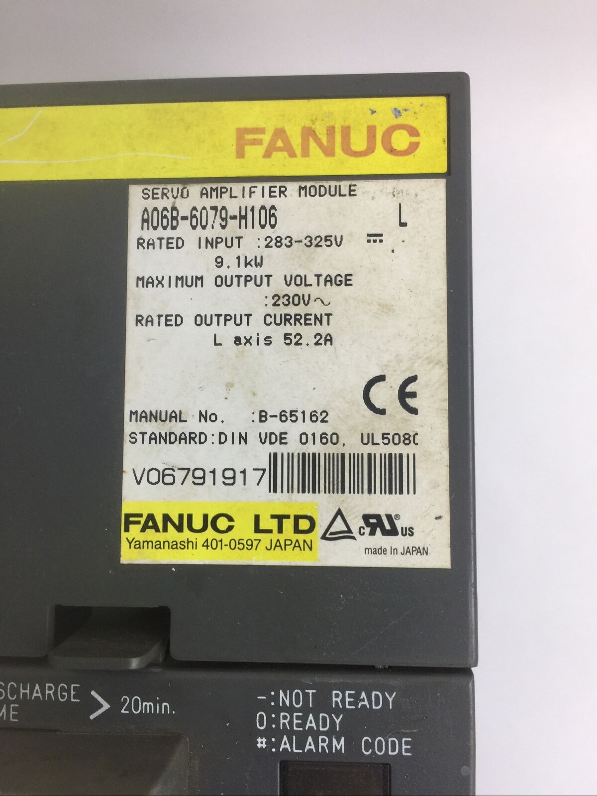 FANUC A06B-6079-H106 SERVO AMPLIFIER MODULE INPUT 283-325VDC OUTPUT 230VAC