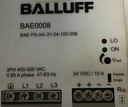 BALLUFF BAE0008 BAE PS-XA-3Y-24-100-006 POWER SUPPLY 3PH 400-500VAC 47-63HZ