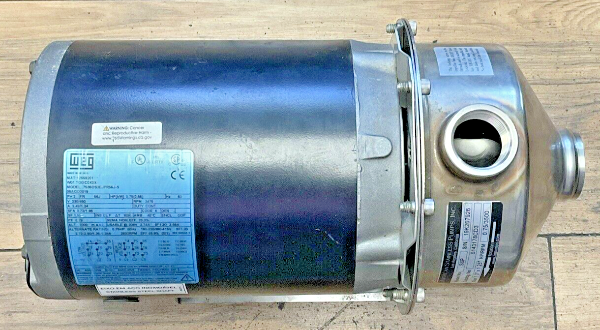 WEG .7536OS3EJPR56J-S PUMP 0.75HP 3475RPM FR 56J 230/460V 2.48/1.24A