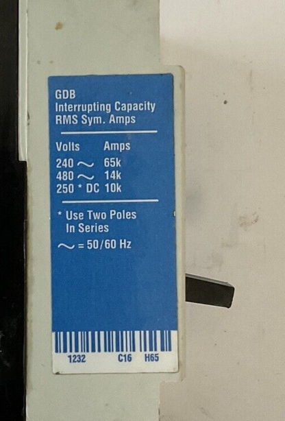 WESTINGHOUSE GDB 14K CIRCUIT BREAKER 15A 480VAC 2POLE 50/60HZ GDB2015