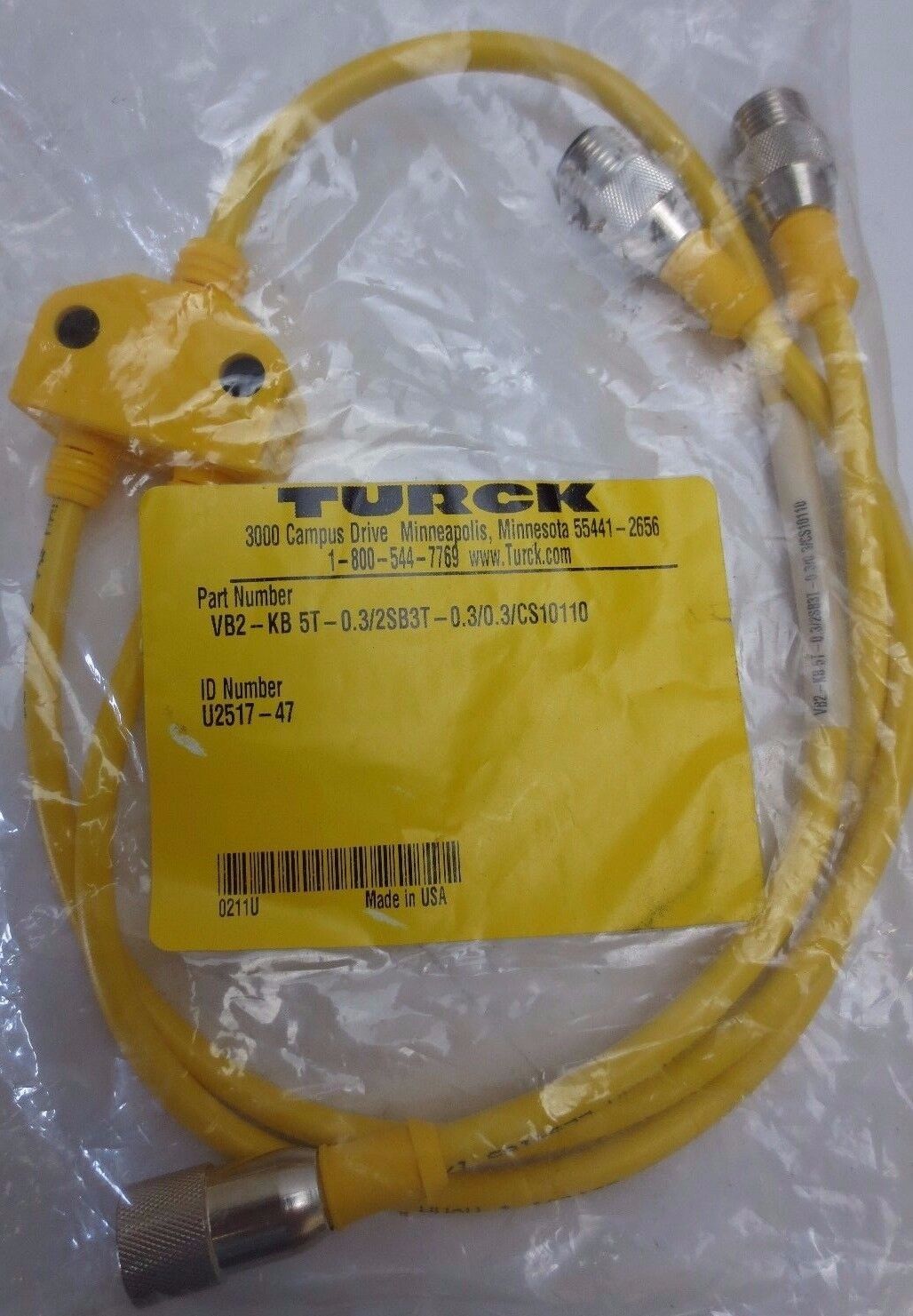 TURCK VB2-KB 5T-0.3/2SB3T-0.3/0.3/CS10110 / U2517-47 - CORDSET - NEW SURPLUS