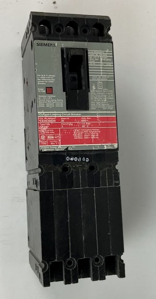 ITE SIEMENS CED63B020 CIRCUIT BREAKER 20A 600VAC 3POLE 50/60HZ