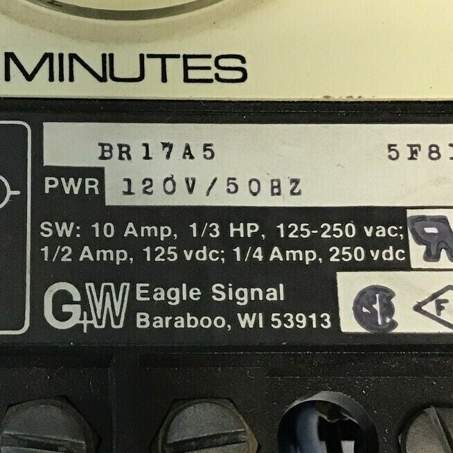 EAGLE SIGNAL BR17A5 TIME DELAY RELAY 120V 50HZ 10A 1/3HP 125-250VAC