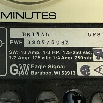 EAGLE SIGNAL BR17A5 TIME DELAY RELAY 120V 50HZ 10A 1/3HP 125-250VAC
