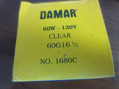 DAMAR 1680C PREMIUM LIGHT BULB - CLEAR - 60W, 130V - 60G16-1/2 - NEW SURPLUS