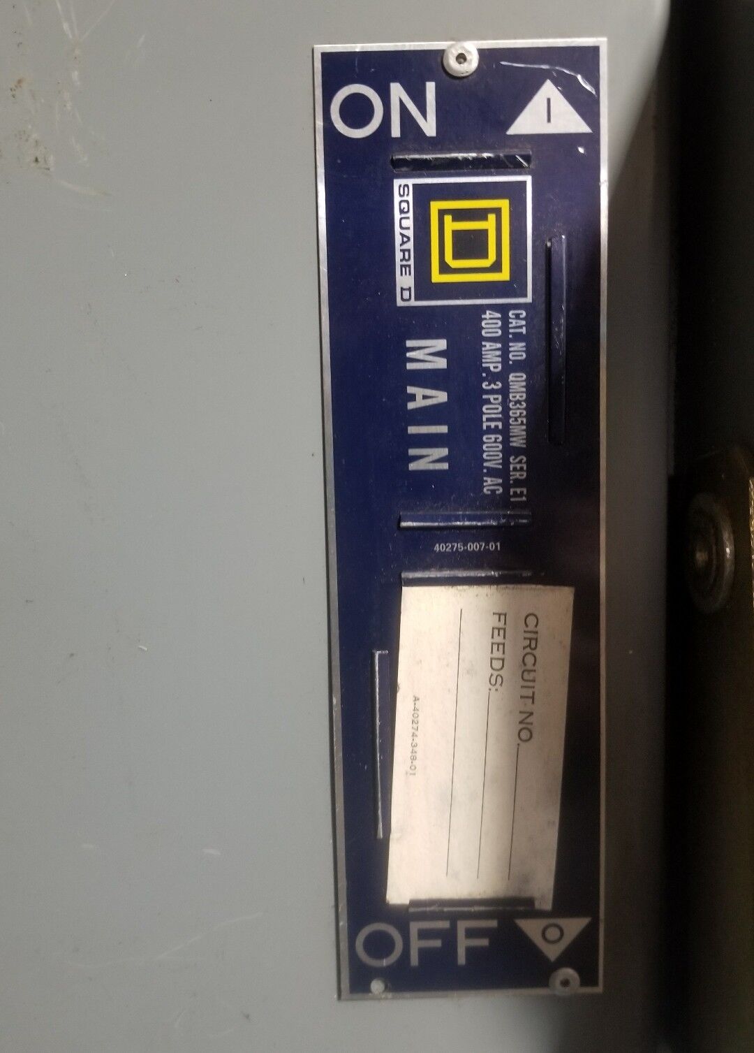 SQUARE D QMB QMB365MW 400 AMP 600V FUSIBLE PANELBOARD SWITCH