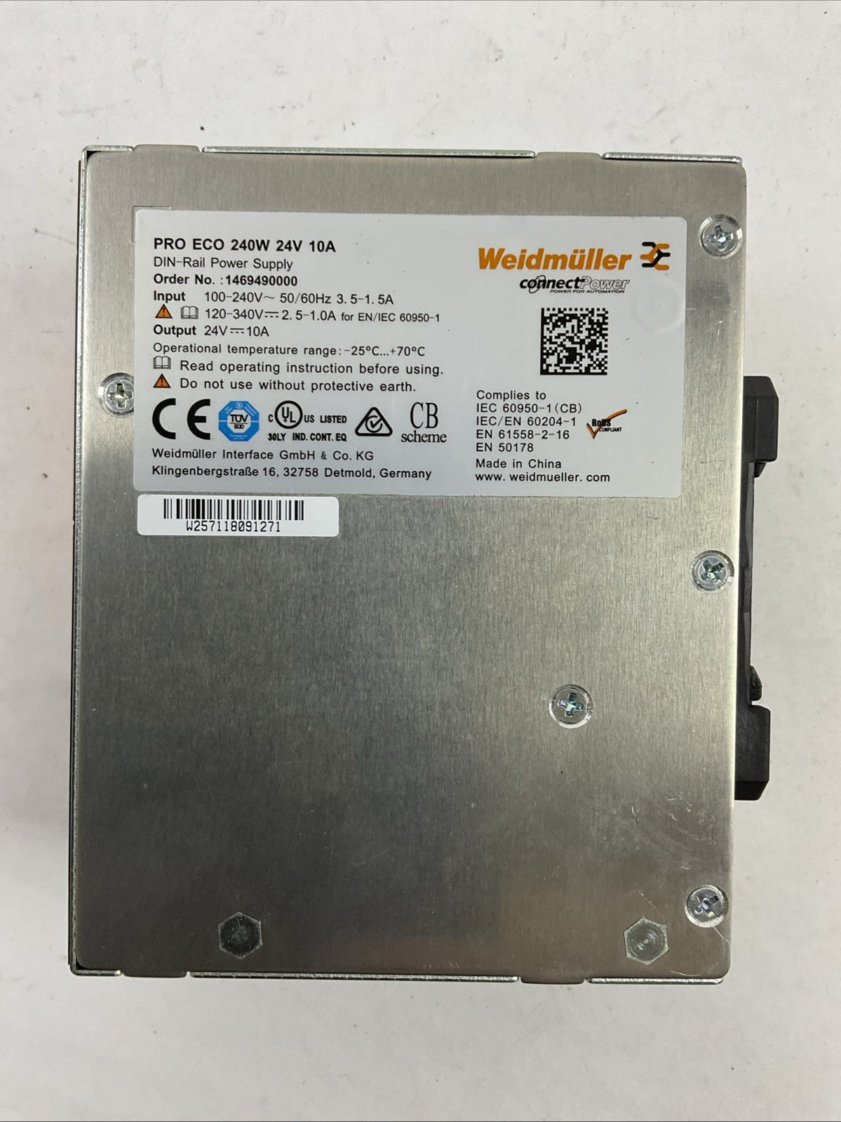 WEIDMULLER 1469490000 POWER SUPPLY PRO ECO 240W 24V 10A OUTPUT 24VDC