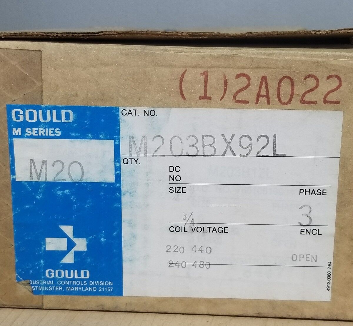 Telemechanique Gould 3/4 Magnetic Starter M203BX92L