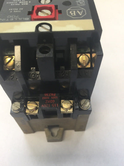 ALLEN BRADLEY 700-P200A1 AC RELAY 115-120V 60HZ 110V 50HZ SER A 2 POLE 2 N.O.